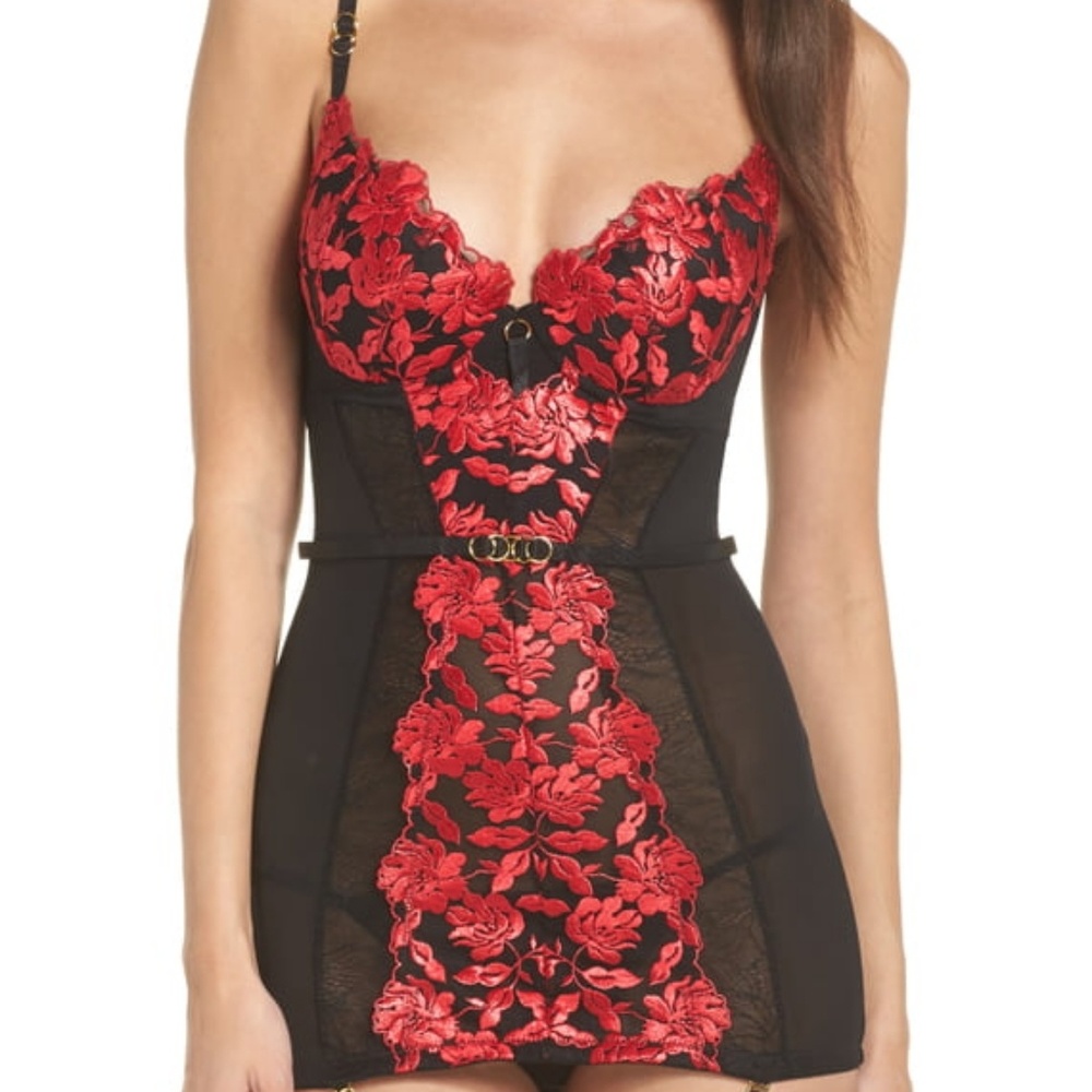 Elegant Black and Red Lace Chemise holiday